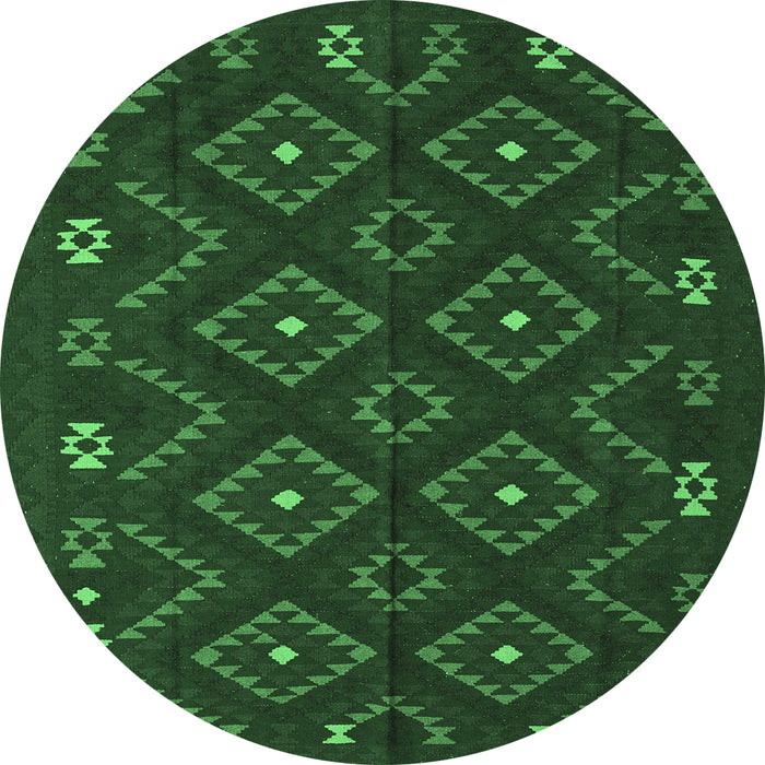 Round Southwestern Emerald Green Country Rug, tr2611emgrn