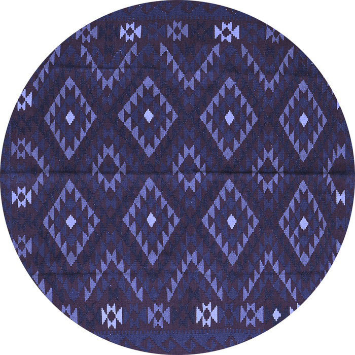 Round Machine Washable Southwestern Blue Country Rug, wshtr2611blu