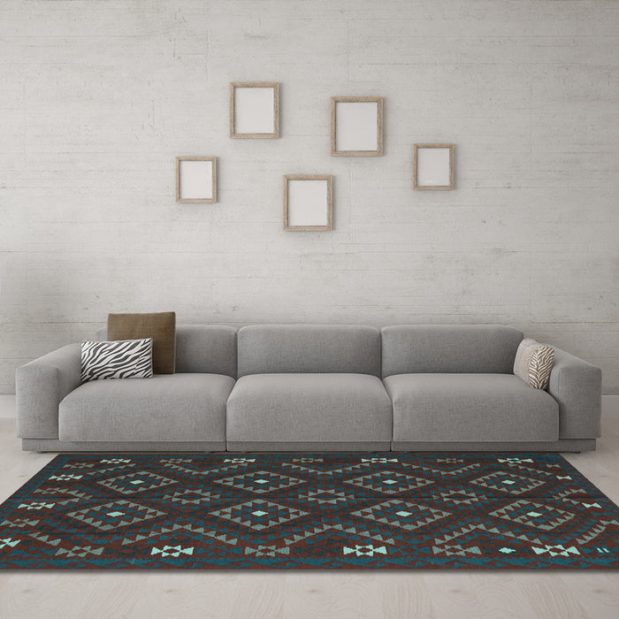 Machine Washable Southwestern Light Blue Country Rug in a Living Room, wshtr2611lblu