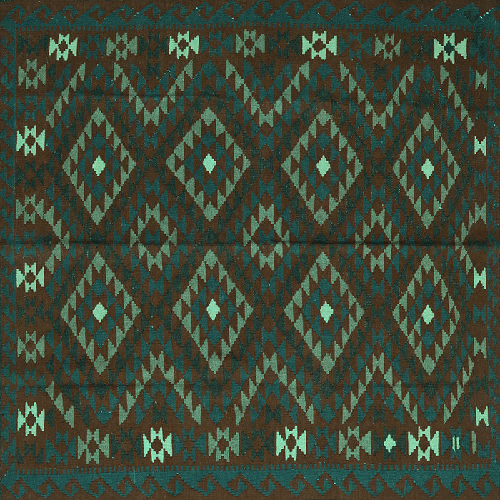 Square Machine Washable Southwestern Turquoise Country Area Rugs, wshtr2611turq