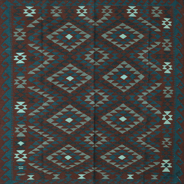 Square Machine Washable Southwestern Light Blue Country Rug, wshtr2611lblu
