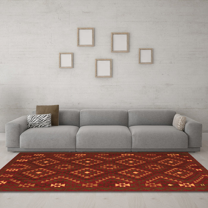 Machine Washable Southwestern Orange Country Area Rugs in a Living Room, wshtr2611org
