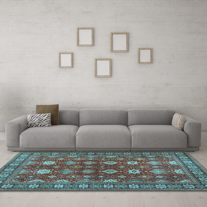 Machine Washable Persian Light Blue Traditional Rug in a Living Room, wshtr2612lblu