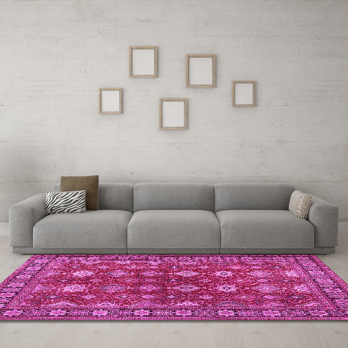 Machine Washable Persian Pink Traditional Rug in a Living Room, wshtr2612pnk