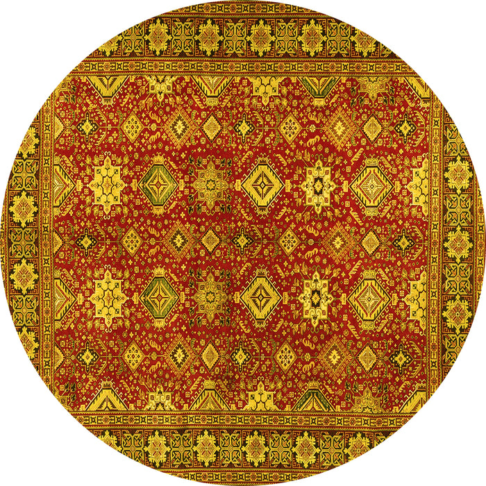 Round Persian Yellow Traditional Rug, tr2612yw