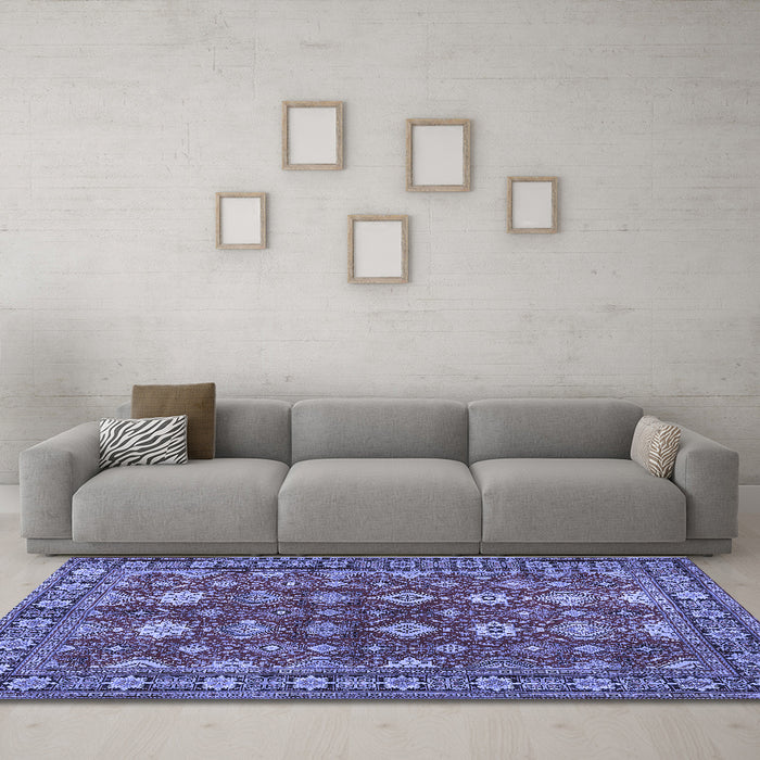 Machine Washable Persian Blue Traditional Rug in a Living Room, wshtr2612blu