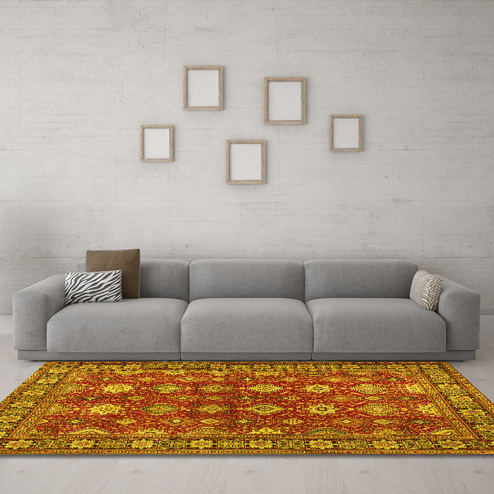 Machine Washable Persian Yellow Traditional Rug in a Living Room, wshtr2612yw