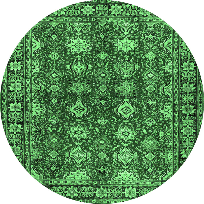 Round Persian Emerald Green Traditional Rug, tr2612emgrn