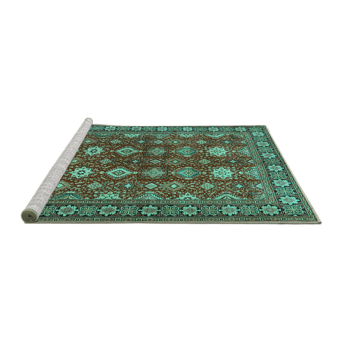 Sideview of Machine Washable Persian Turquoise Traditional Area Rugs, wshtr2612turq