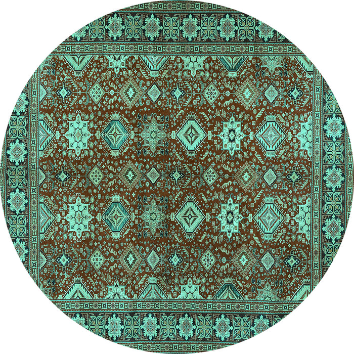 Round Machine Washable Persian Turquoise Traditional Area Rugs, wshtr2612turq