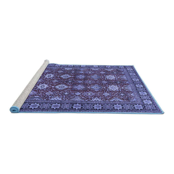 Sideview of Machine Washable Persian Blue Traditional Rug, wshtr2612blu