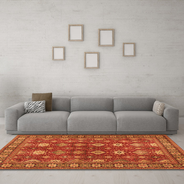 Machine Washable Persian Orange Traditional Area Rugs in a Living Room, wshtr2612org
