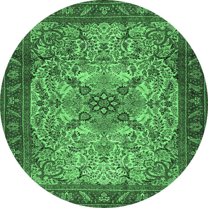 Round Machine Washable Persian Emerald Green Traditional Area Rugs, wshtr2613emgrn