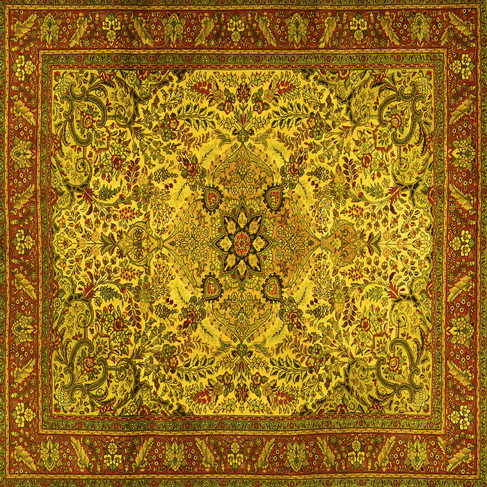 Square Machine Washable Persian Yellow Traditional Rug, wshtr2613yw