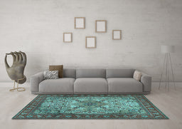 Machine Washable Persian Light Blue Traditional Rug in a Living Room, wshtr2613lblu