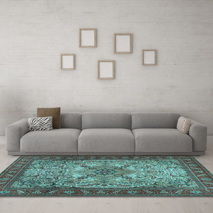 Machine Washable Persian Light Blue Traditional Rug in a Living Room, wshtr2613lblu