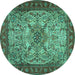 Round Persian Turquoise Traditional Rug, tr2613turq