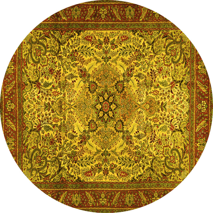 Round Machine Washable Persian Yellow Traditional Rug, wshtr2613yw