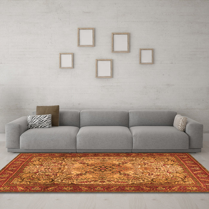 Machine Washable Persian Orange Traditional Area Rugs in a Living Room, wshtr2613org