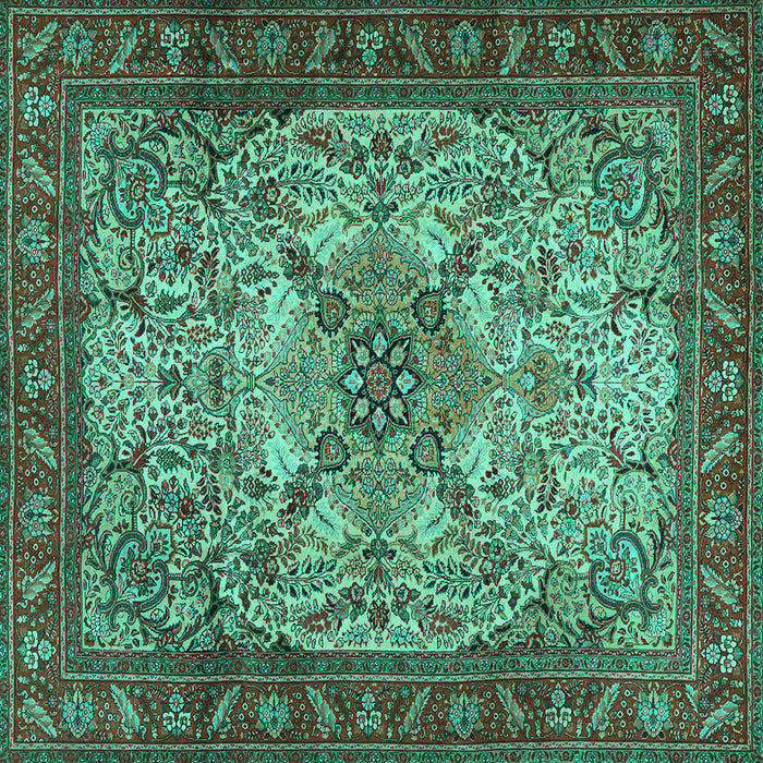 Square Machine Washable Persian Turquoise Traditional Area Rugs, wshtr2613turq