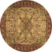 Round Persian Brown Traditional Rug, tr2613brn