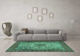 Machine Washable Persian Turquoise Traditional Area Rugs in a Living Room,, wshtr2613turq