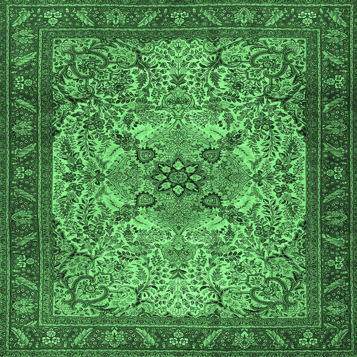 Square Machine Washable Persian Emerald Green Traditional Area Rugs, wshtr2613emgrn