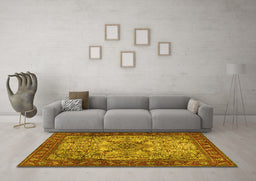Machine Washable Persian Yellow Traditional Rug in a Living Room, wshtr2613yw