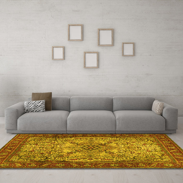 Machine Washable Persian Yellow Traditional Rug in a Living Room, wshtr2613yw