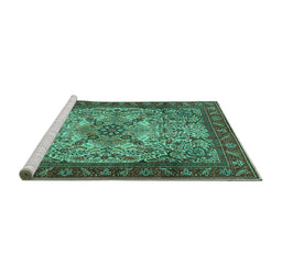 Sideview of Machine Washable Persian Turquoise Traditional Area Rugs, wshtr2613turq