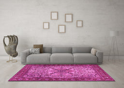 Machine Washable Persian Pink Traditional Rug in a Living Room, wshtr2613pnk
