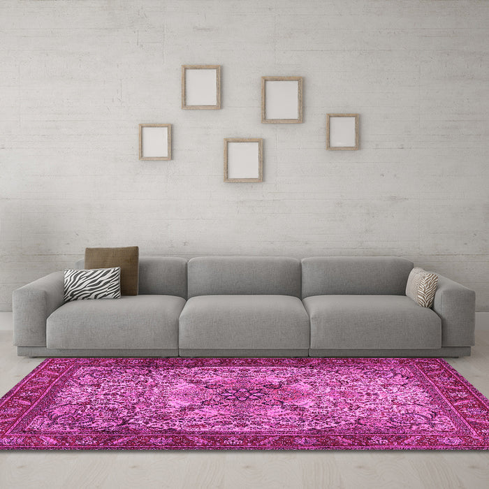 Machine Washable Persian Pink Traditional Rug in a Living Room, wshtr2613pnk