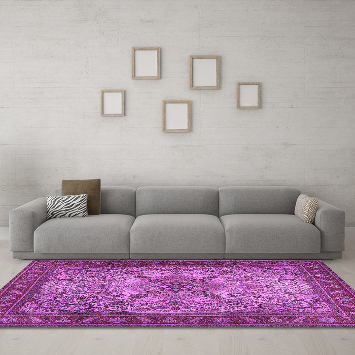 Machine Washable Persian Purple Traditional Area Rugs in a Living Room, wshtr2613pur