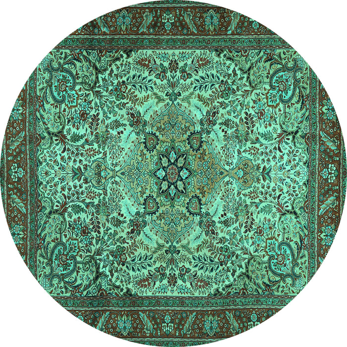 Round Machine Washable Persian Turquoise Traditional Area Rugs, wshtr2613turq