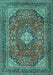 Machine Washable Medallion Turquoise Traditional Area Rugs, wshtr2614turq