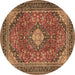 Round Machine Washable Medallion Brown Traditional Rug, wshtr2614brn