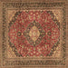 Square Machine Washable Medallion Brown Traditional Rug, wshtr2614brn