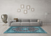 Machine Washable Medallion Light Blue Traditional Rug in a Living Room, wshtr2614lblu