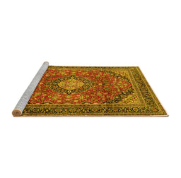 Sideview of Machine Washable Medallion Yellow Traditional Rug, wshtr2614yw