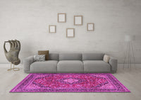 Machine Washable Medallion Pink Traditional Rug, wshtr2614pnk