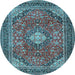 Round Medallion Light Blue Traditional Rug, tr2614lblu