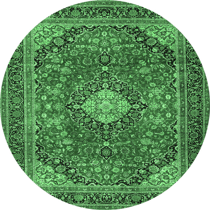 Round Medallion Emerald Green Traditional Rug, tr2614emgrn