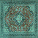 Square Medallion Turquoise Traditional Rug, tr2614turq