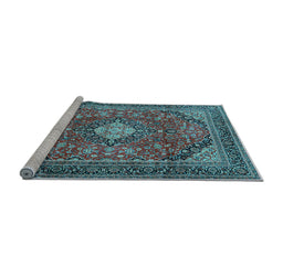 Sideview of Machine Washable Medallion Light Blue Traditional Rug, wshtr2614lblu