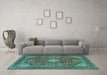 Machine Washable Medallion Turquoise Traditional Area Rugs in a Living Room,, wshtr2614turq