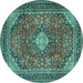 Round Medallion Turquoise Traditional Rug, tr2614turq