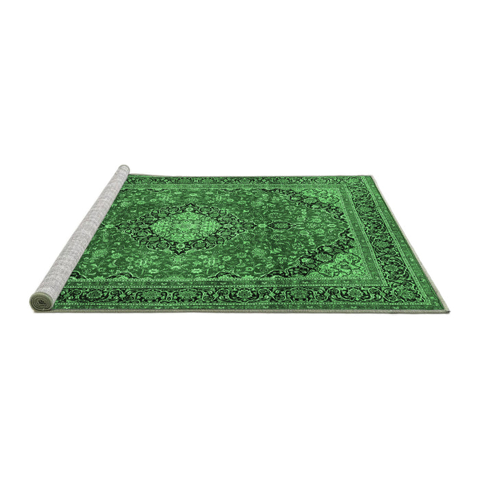 Sideview of Machine Washable Medallion Emerald Green Traditional Area Rugs, wshtr2614emgrn