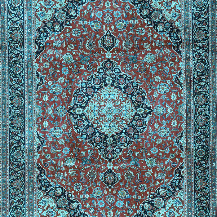 Machine Washable Medallion Light Blue Traditional Rug, wshtr2614lblu