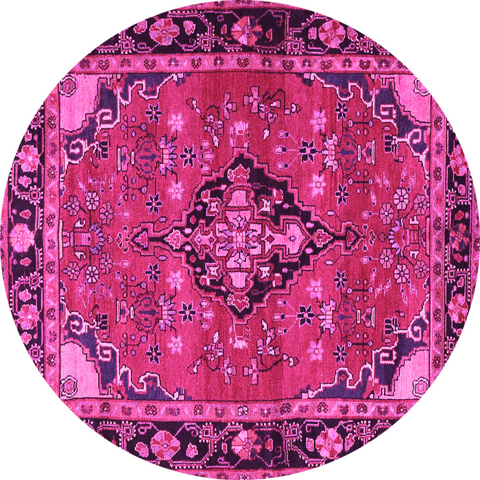 Round Machine Washable Persian Pink Traditional Rug, wshtr2615pnk