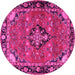 Round Machine Washable Persian Pink Traditional Rug, wshtr2615pnk